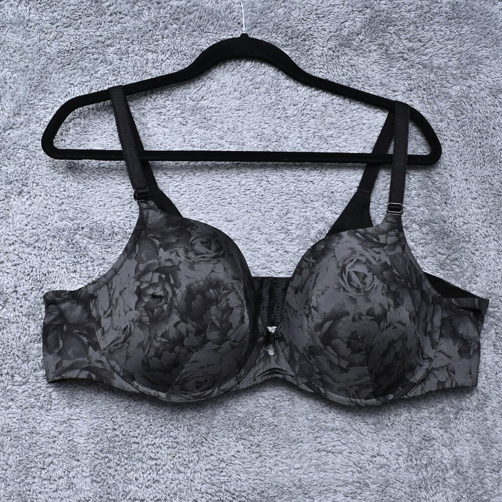 Torrid Curve Perfect T-shirt Bra Floral Black Lightly Lined Underwired Size 46B